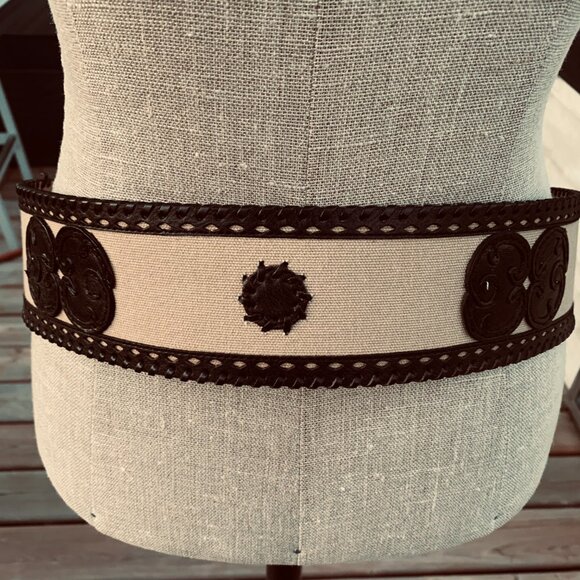 Wide Statement Brown Braided Leather Canvas Boho Chic 70s Hippie Corset Belt - Picture 3 of 13